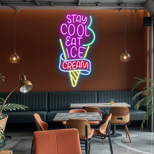 Stay Cool n Eat Ice Cream Neon Sign - Custom Phone Wallets Now