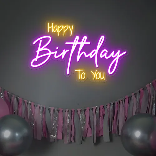 Bright Happy Birthday Neon Sign - Custom Phone Wallets Now