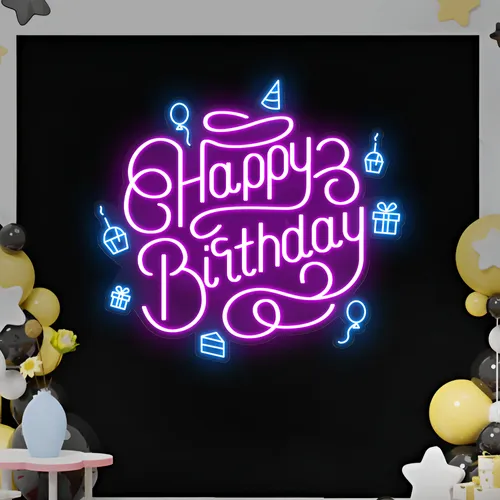 Happy Birthday Vibes Neon Sign - Custom Phone Wallets Now