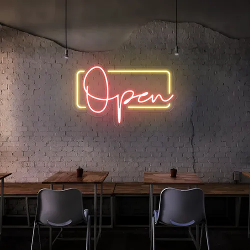 Modern Open Neon Sign - Custom Phone Wallets Now