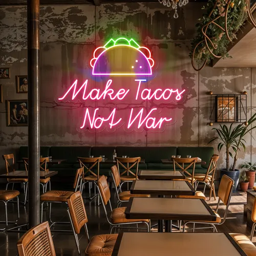Crispy "Make Tacos Not War" Neon Sign - Custom Phone Wallets Now