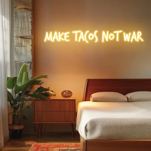Zesty "Make Tacos Not War" Neon Sign - Custom Phone Wallets Now