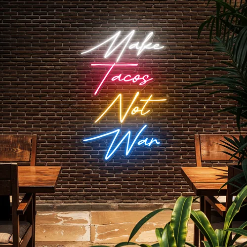 Flavorful "Make Tacos Not War" Neon Sign - Custom Phone Wallets Now