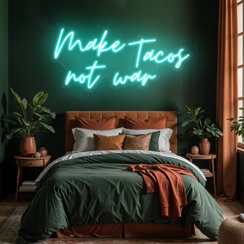 Sizzling "Make Tacos Not War" Neon Sign - Custom Phone Wallets Now