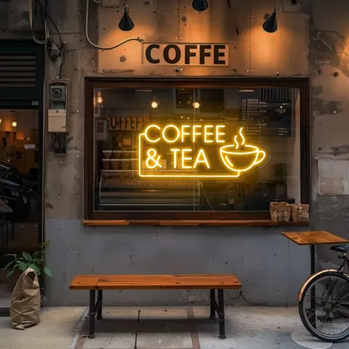 Coffee Tea Window Neon Sign - Custom Phone Wallets Now