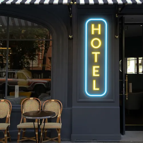Hotel Vertical Neon Sign - Custom Phone Wallets Now