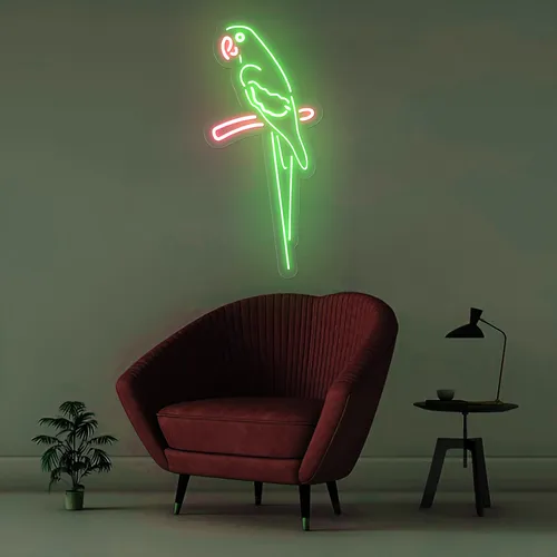 Green Parrot Vertical Neon Sign - Custom Phone Wallets Now