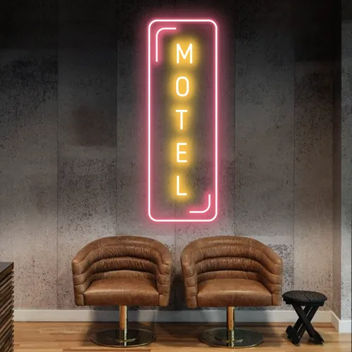 Motel Vertical Neon Sign - Custom Phone Wallets Now