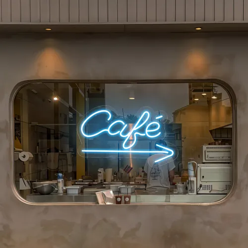 Cafe Window Neon Sign - Custom Phone Wallets Now
