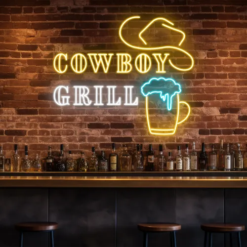 Cowboy Grill Neon Sign - Custom Phone Wallets Now