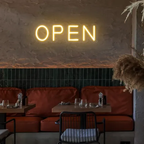 Open Block Neon Sign - Custom Phone Wallets Now