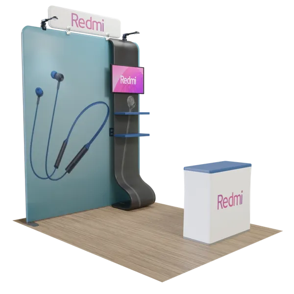 Custom Media Display with TV Stand Tension Fabric 8' x 8' - Custom Phone Wallets Now