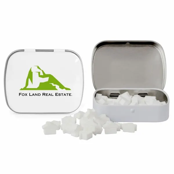 Domed Tin with House Shaped Mints - Custom Phone Wallets Now