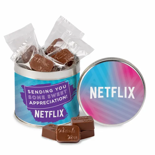 Round Tin with Molded Chocolates - Custom Phone Wallets Now