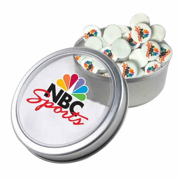 Large Top View Tin - Imprinted Round Mints - Custom Phone Wallets Now