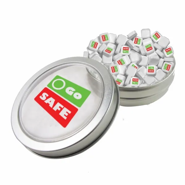 Small Top View Tin - Imprinted Square Mints - Custom Phone Wallets Now