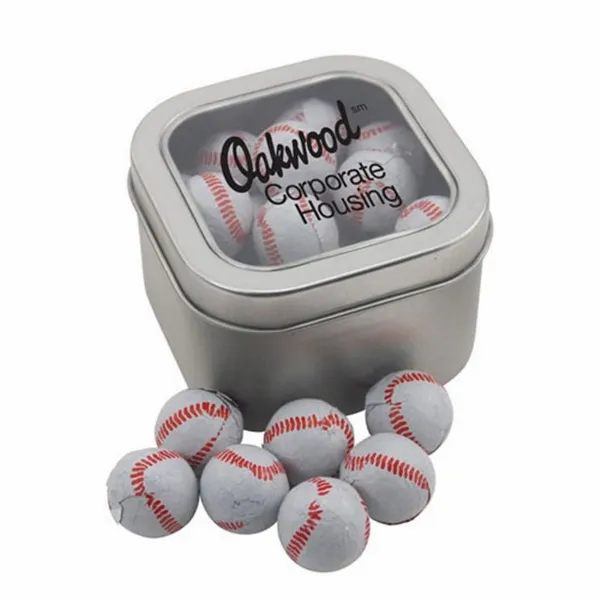 Window Tin with Chocolate Baseballs - SBF2700 - Custom Phone Wallets Now