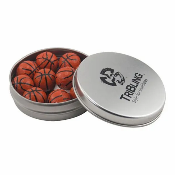 Round Tin with Chocolate Basketballs - SBF2900 - Custom Phone Wallets Now