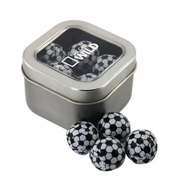 Window Tin with Chocolate Soccer Balls - SBF2500 - Custom Phone Wallets Now
