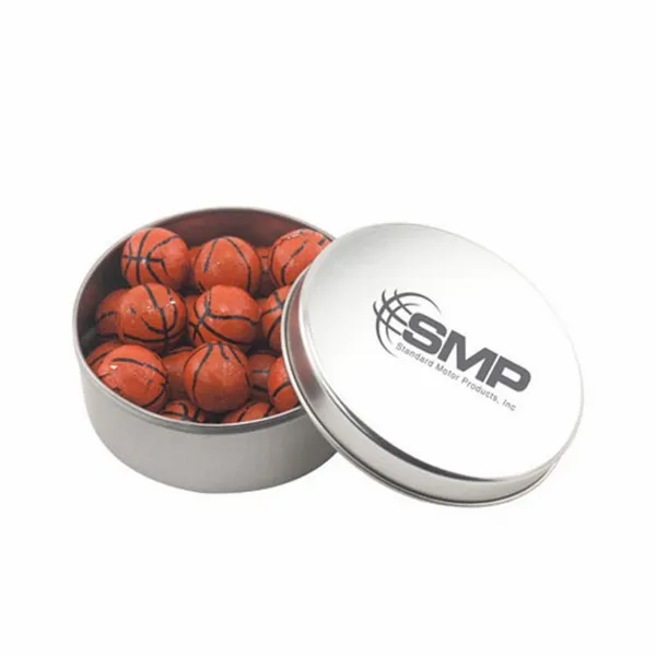 Round Tin with Chocolate Basketballs - SBF3000 - Custom Phone Wallets Now