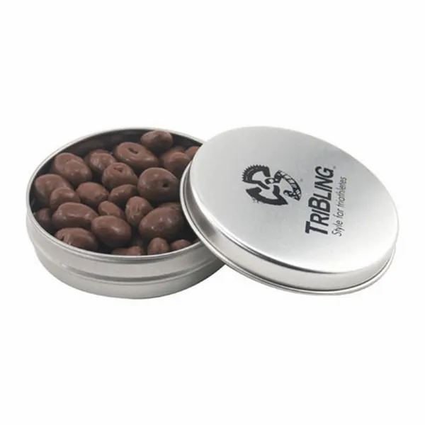 Round Tin with Chocolate Raisins - SBF2900 - Custom Phone Wallets Now