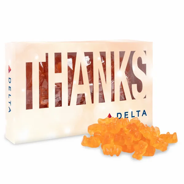 Thanks Die Cut Box with Champagne Gummy Bears - Custom Phone Wallets Now