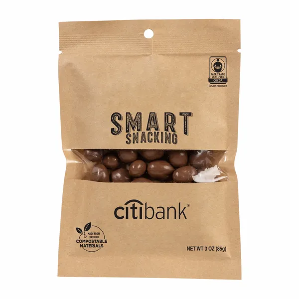 FairTrade Milk Chocolate Raisins in Compostable Kraft Pouch - Custom Phone Wallets Now