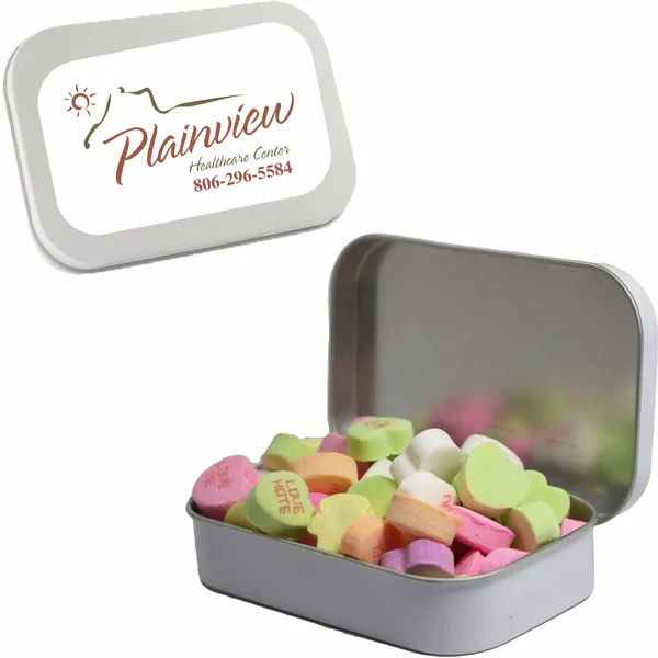 Large Mint Tin with Conversation Hearts - Custom Phone Wallets Now