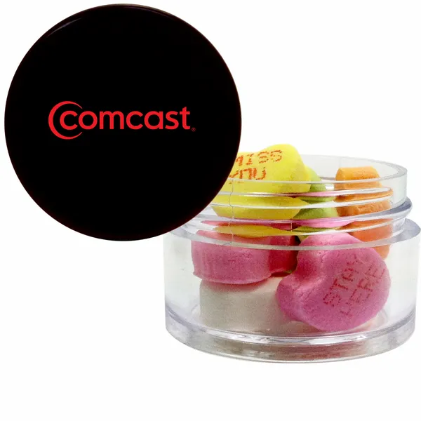 Twist top container filled with Conversation Hearts - Custom Phone Wallets Now