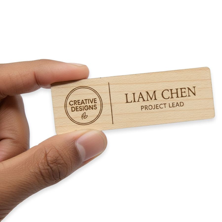 Wooden Name Badges - Custom Phone Wallets Now