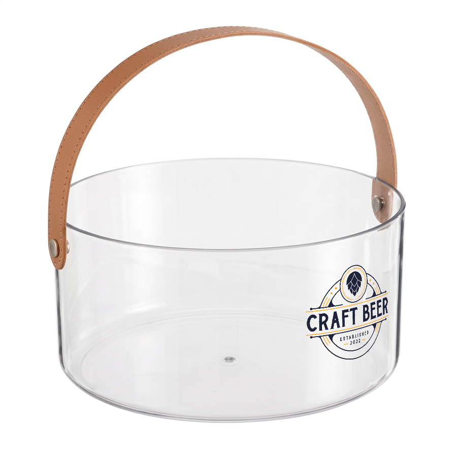 Leather-Strap Clear Drink Buckets - Custom Phone Wallets Now
