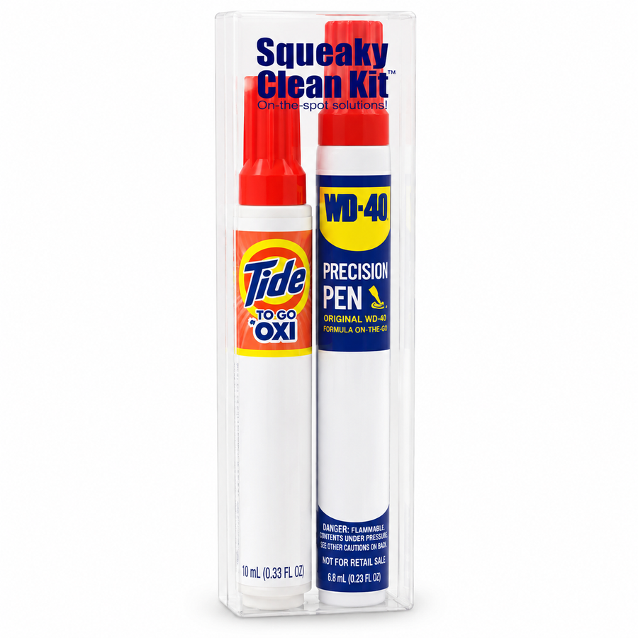 Squeaky Clean Kit - WD-40® Precision Pens and Tide® to Go + Oxi Travel Kits - Custom Phone Wallets Now
